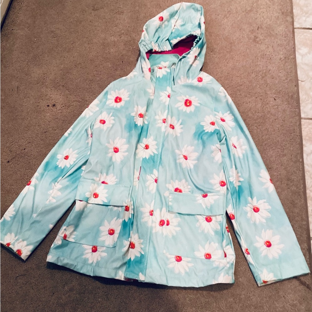 Kids Floral Raincoat - Blue with White and Pink Accents